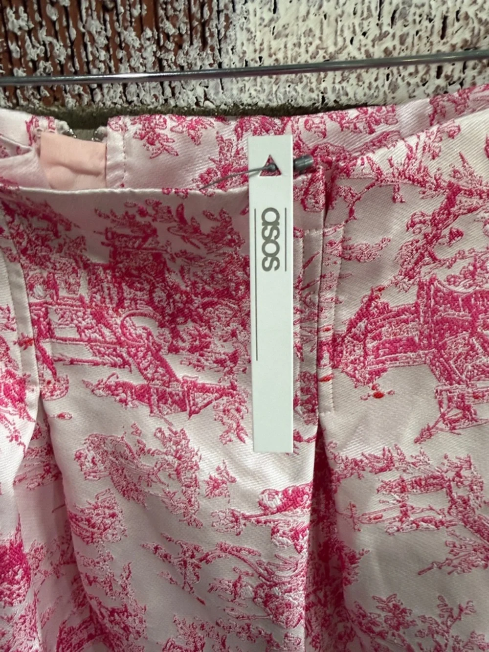 ASOS Pink Toile Jacquard Pleated Mini Skirt NWT Romantic Coquette Preppy Size 10